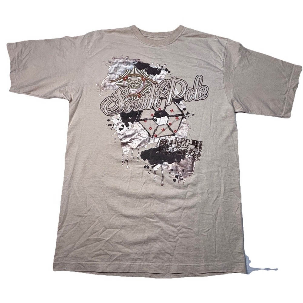South Pole Signature Series Graphic T Shirt Mens Medium Beige‎ Streetwear Dice